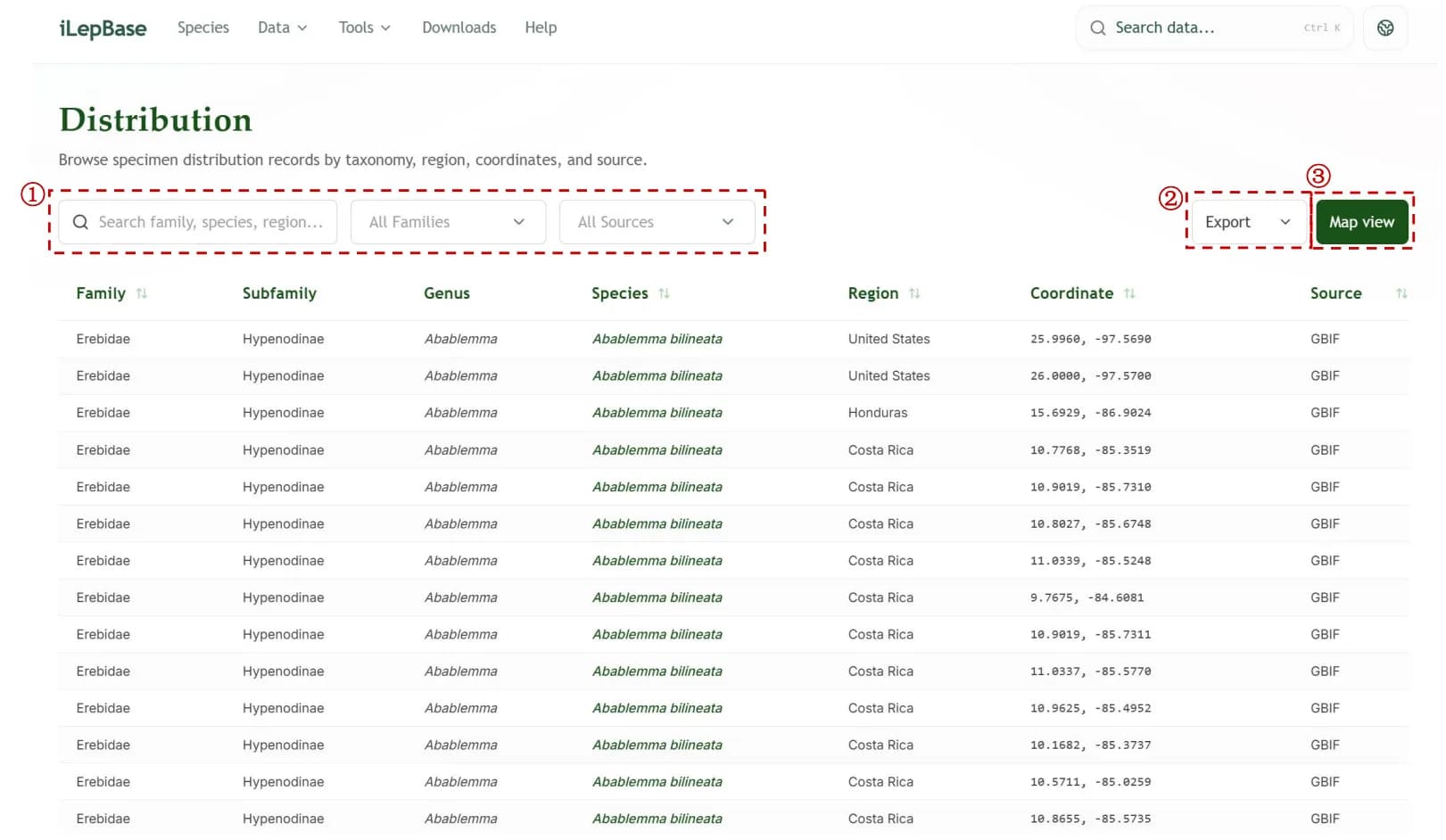 Distribution list filters, exports and map view switch