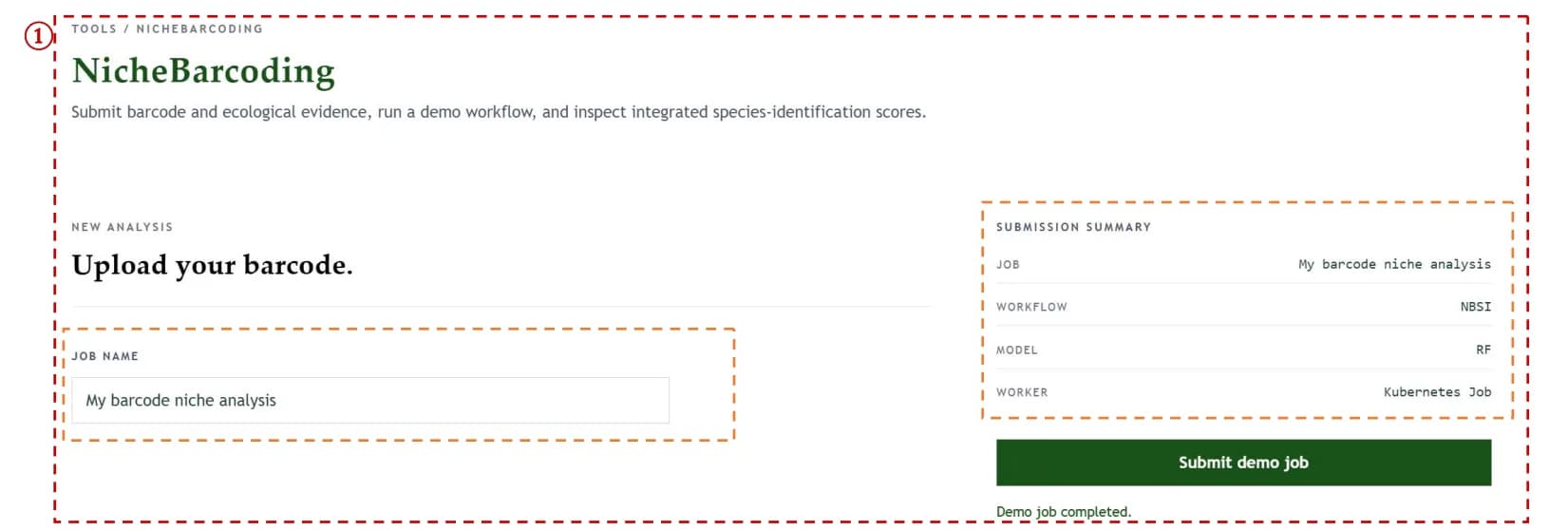 NicheBarcoding submission summary
